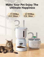 2-in-1 Automatic Cat Feeder & Water Fountain – 3L, Timed Meals, 5-Stage Filtration, Voice Recorder Sandpoy FW1