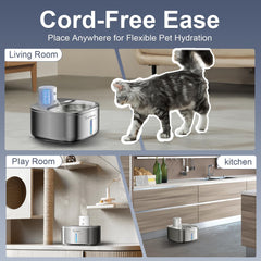 Cordless Stainless 304 Steel Cat Water Fountain – 5000mAh Rechargeable, 3.2L, Ultra-Quiet, 5-Stage Filtration Sandpoy W7