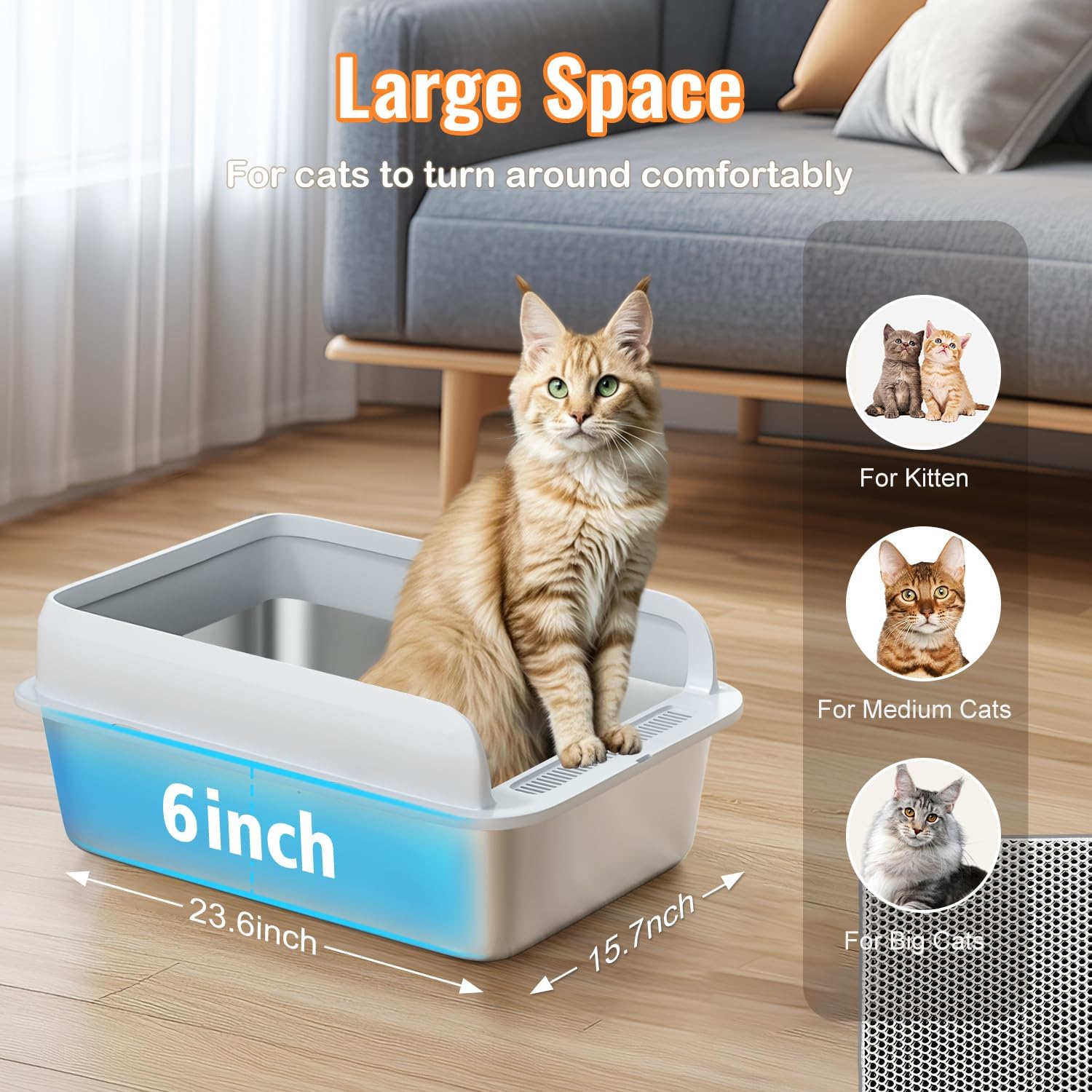 Enclosed Stainless Steel Litter Box with Lid XL Metal Litter Box for Big Cats with High Sided Sandpoy