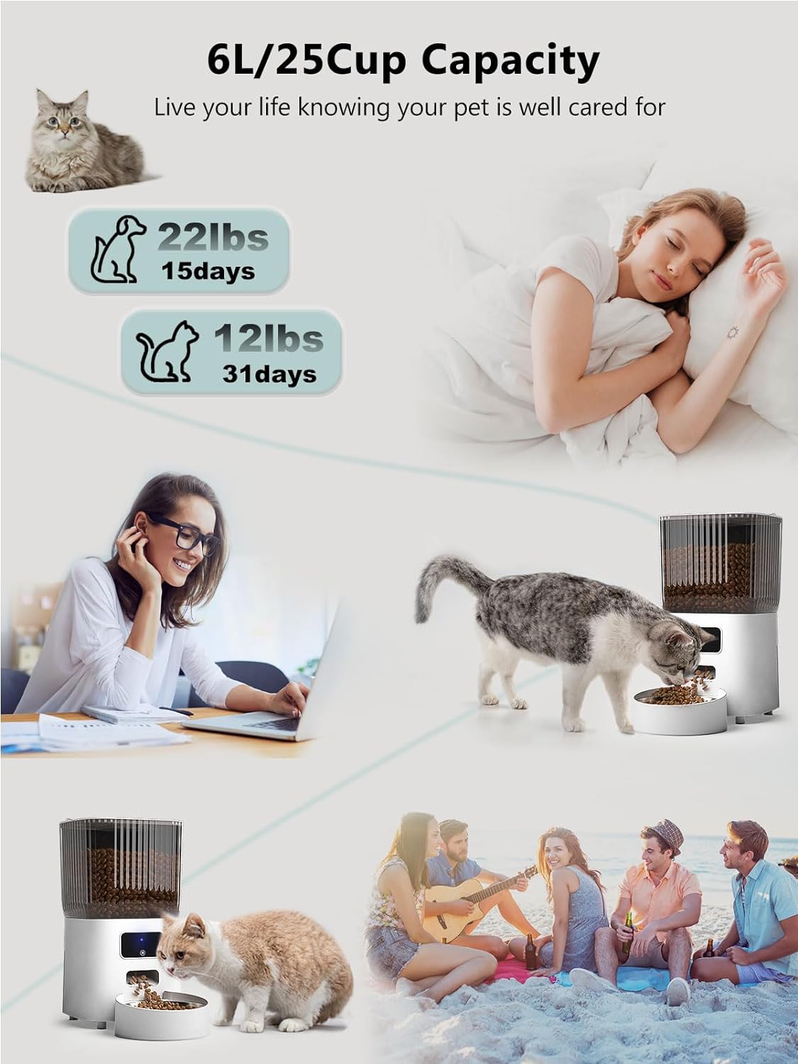 6L WiFi Automatic Cat Feeder Cat Food Dispenser for Remote Feeding Smart Pet Feeder for Cats and Dogs with App Control