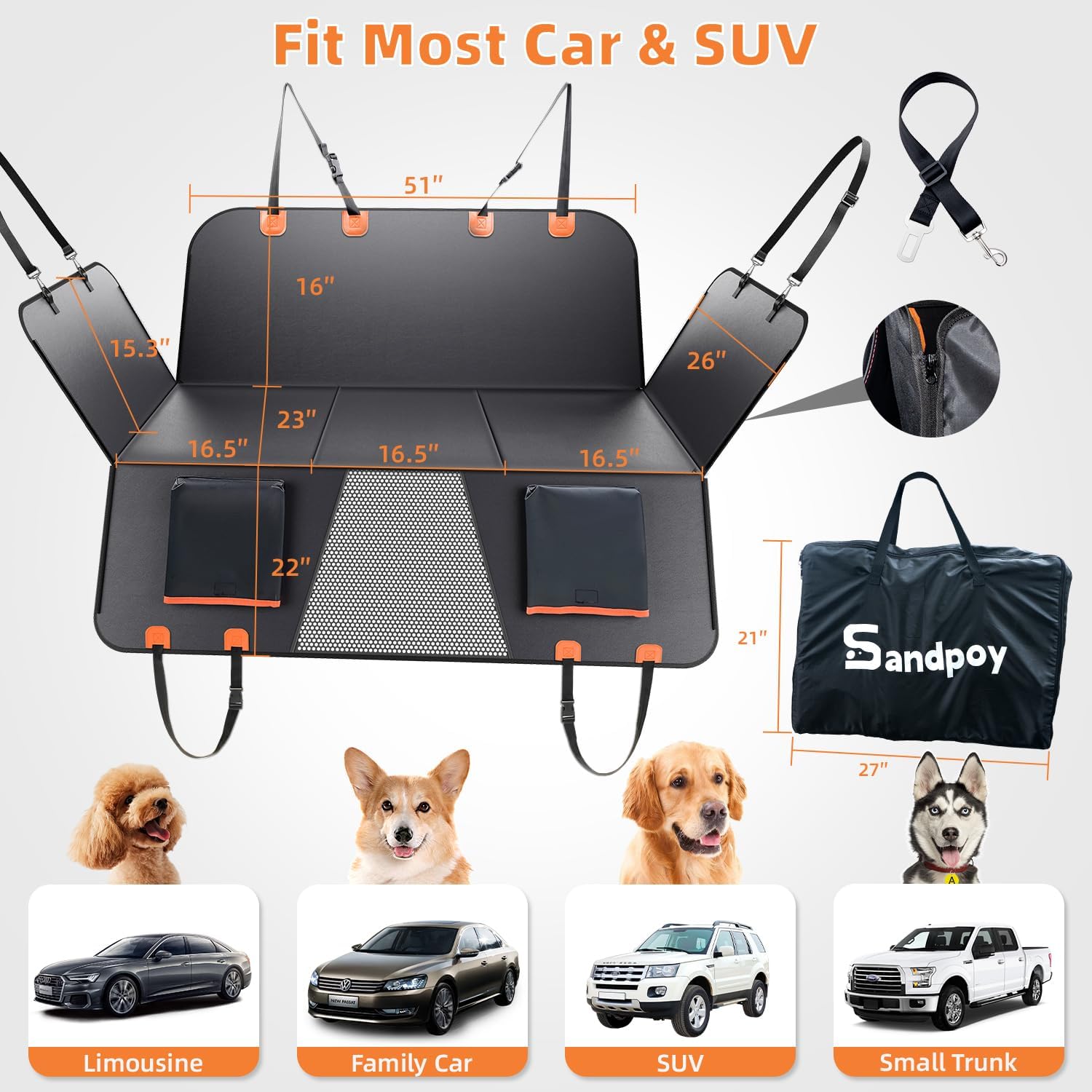 Back Seat Extender for Dogs Fit Most Car SUV