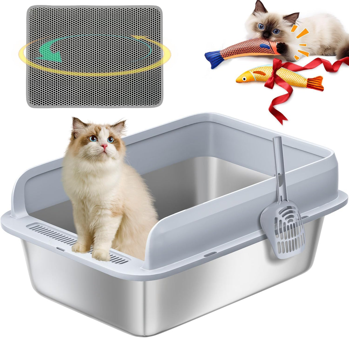 Enclosed Stainless Steel Litter Box with Lid XL Metal Litter Box for Big Cats with High Sided Sandpoy