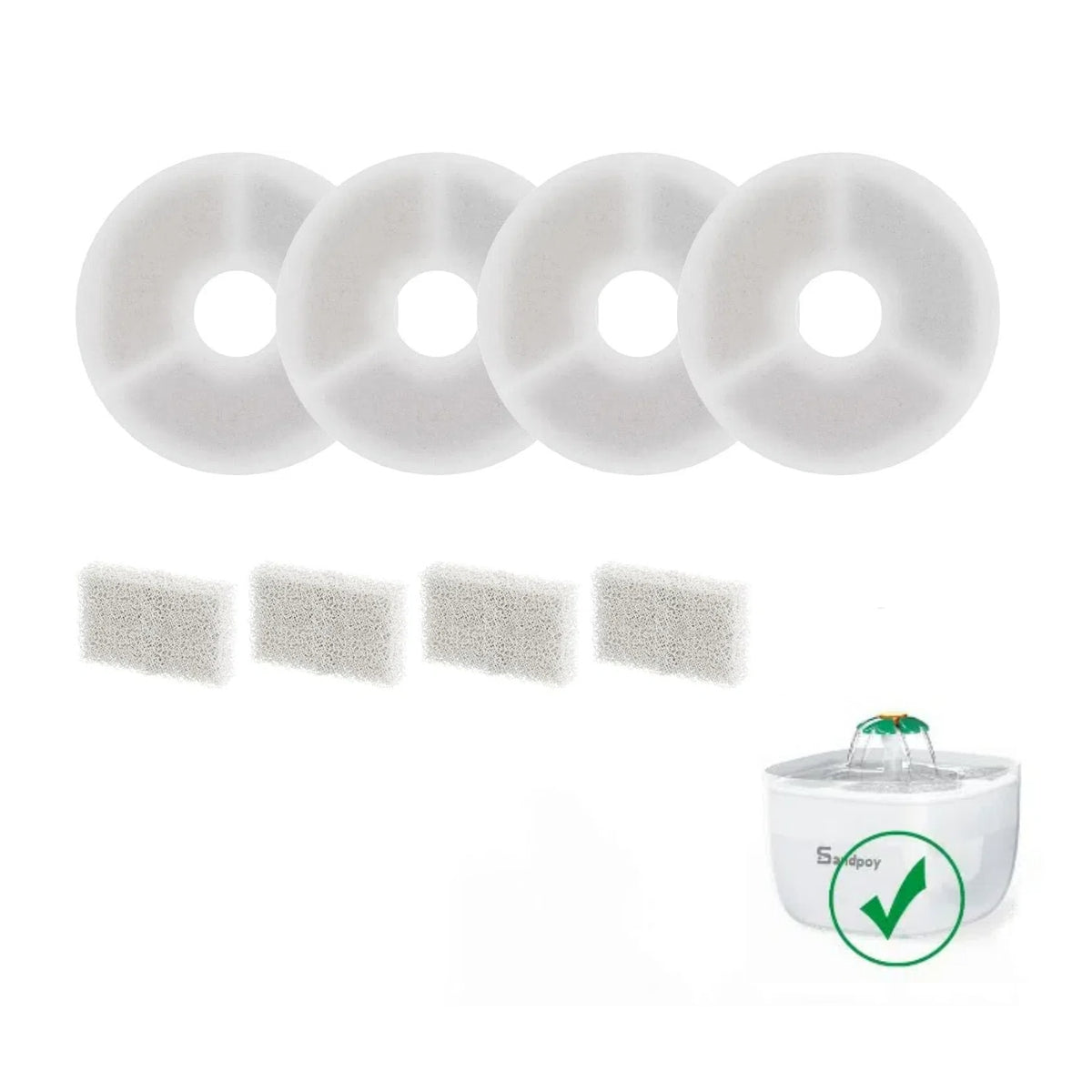 Sandpoy 4 Pack Replacement Filters & 4 Pack Pre-Filter Sponges Set for Sandpoy FW1 Water Dispenser